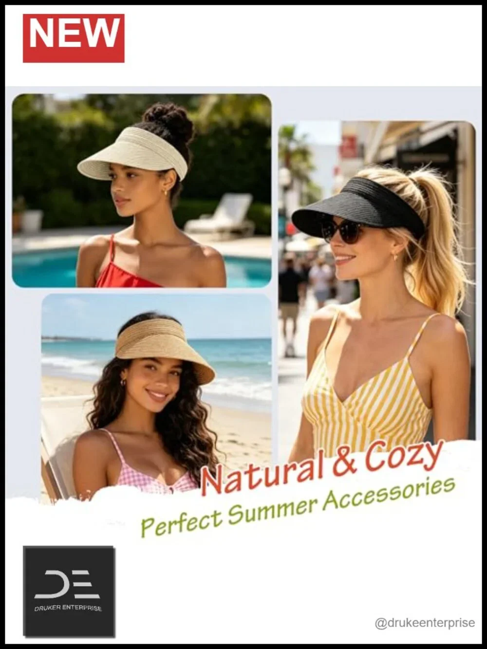 3 Pack Paper Straw Sun Visor Hats Wide Brim UPF 50+